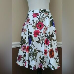 Smashed Lemon White Botanical Floral Knee Length Modcloth Full Skirt Size 8